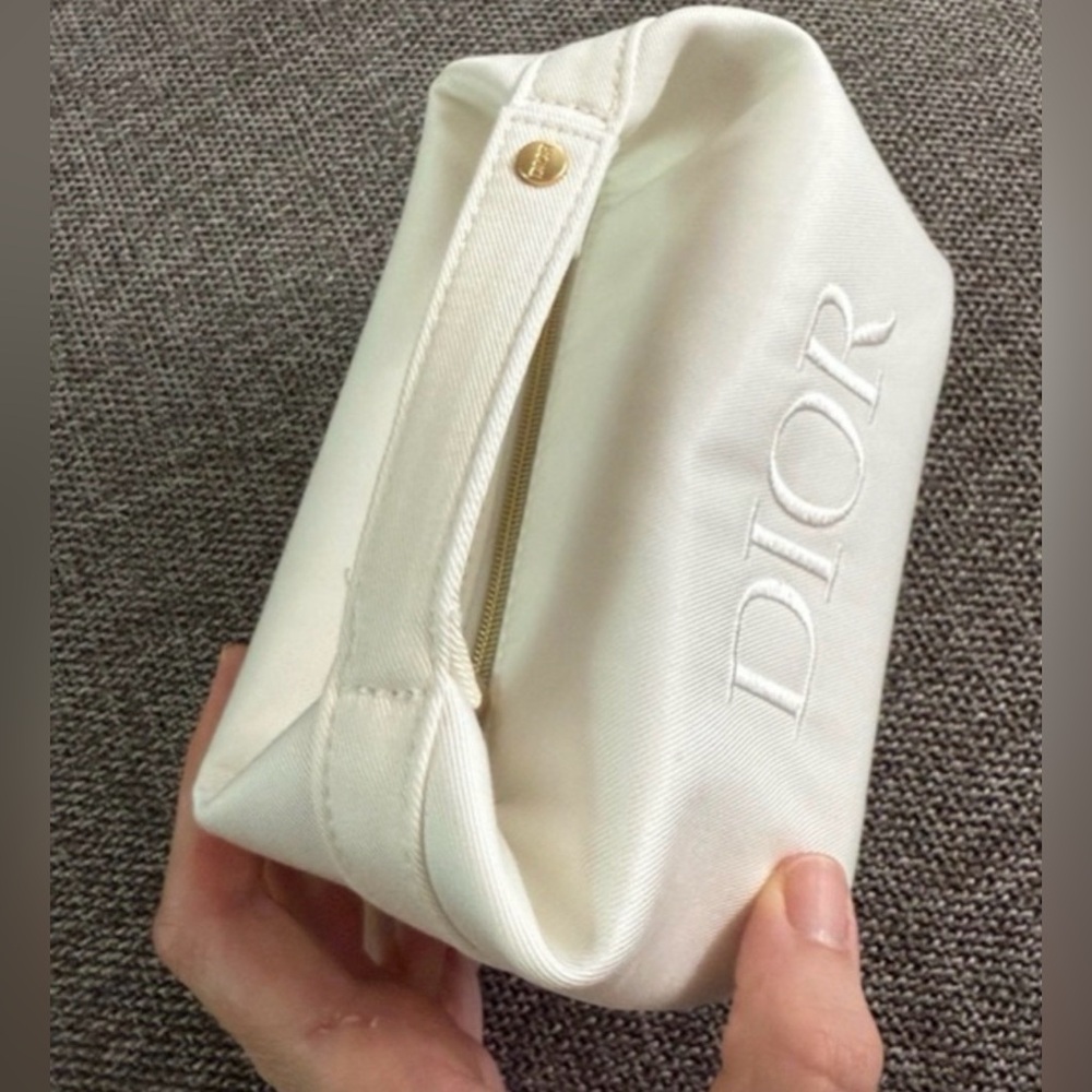 NEW Dior Twill White Pouch Bag With Handle Makeup Clutch Bag Pouch - Picture 5 of 8